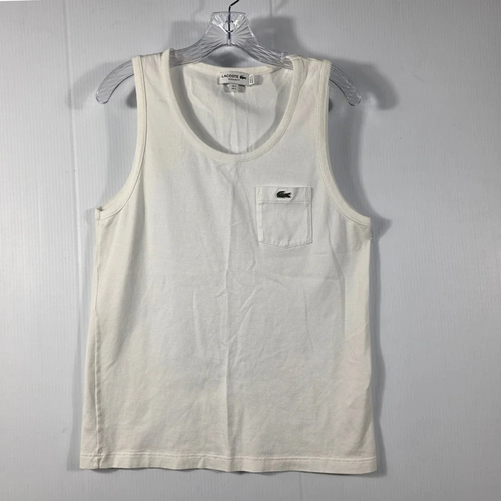 Lacoste Mens Regular Fit Pocket Tank Top White Crocodile Logo Size Small FR 3